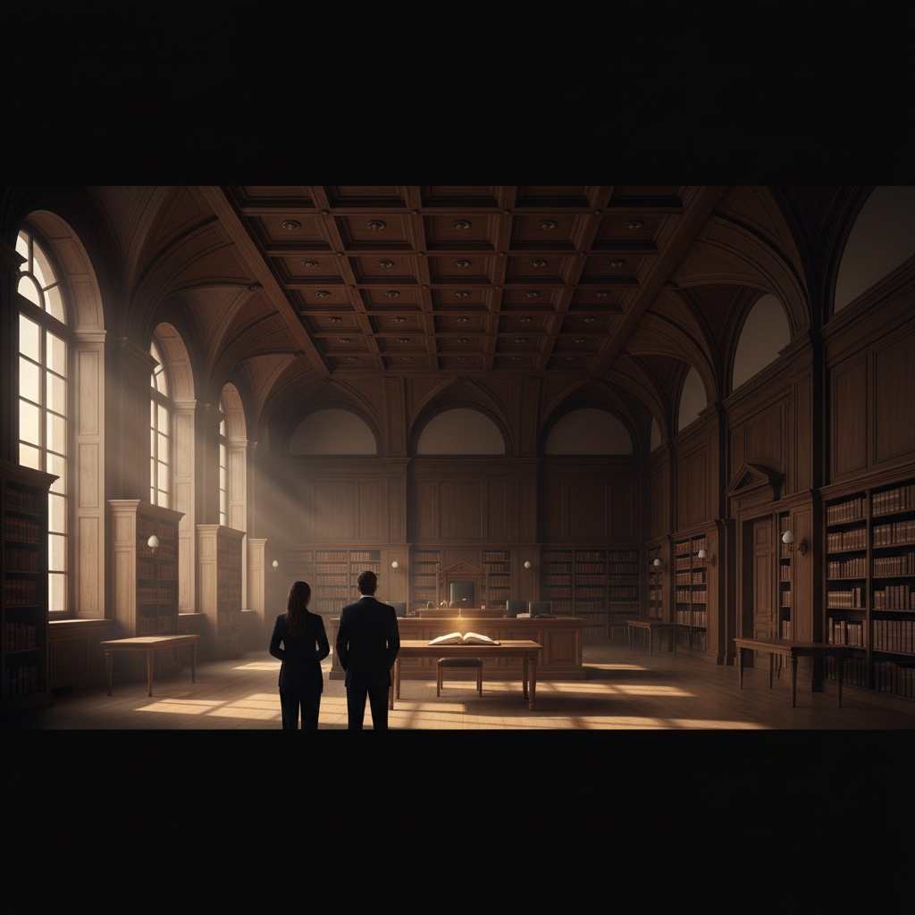 Sentencia TJUE Bock — sala de tribunal vacía con biblioteca jurídica