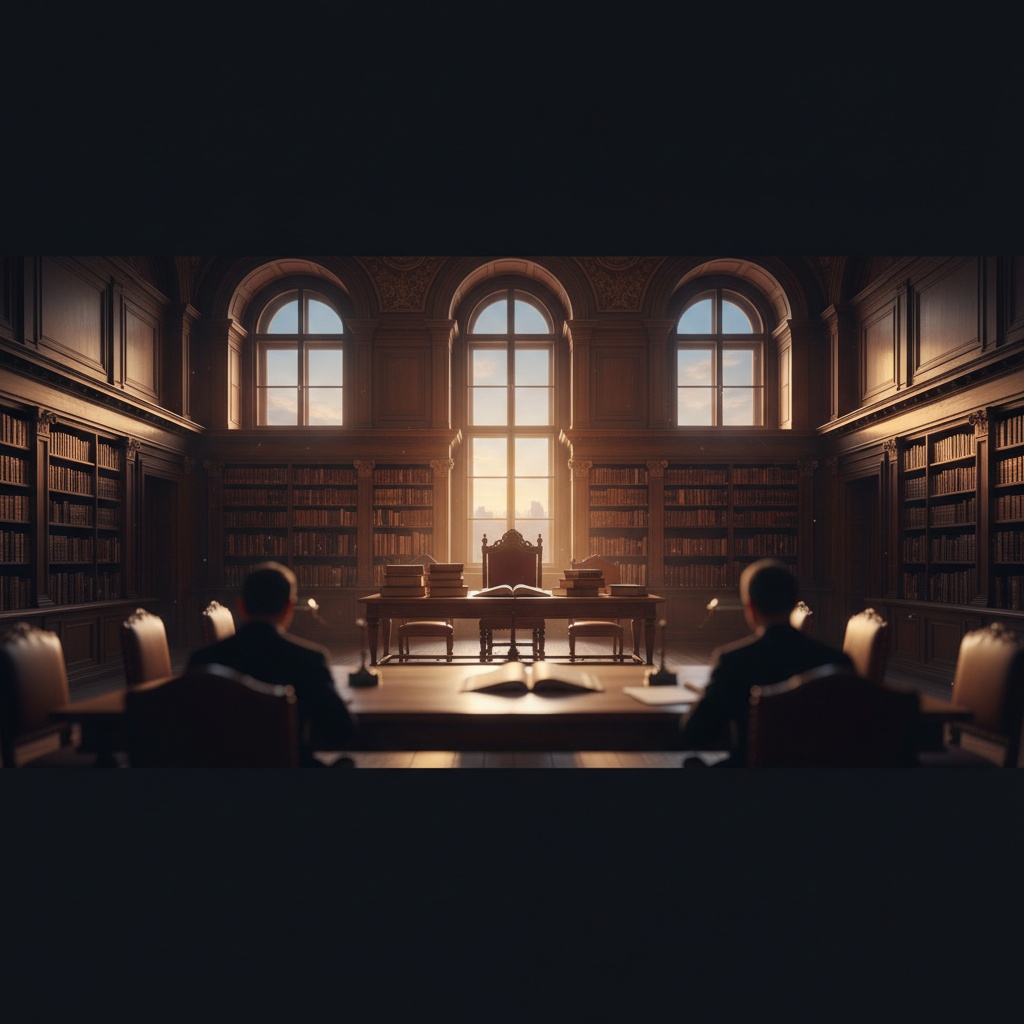 Sentencia TJUE Peskova — sala de tribunal vacía con biblioteca jurídica