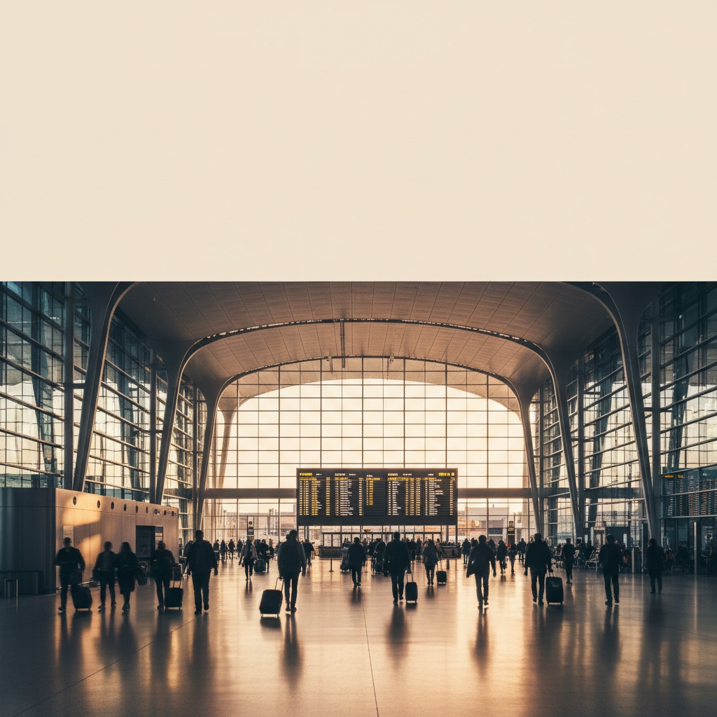 Aeropuerto the airport — interior moderno con paneles de salidas