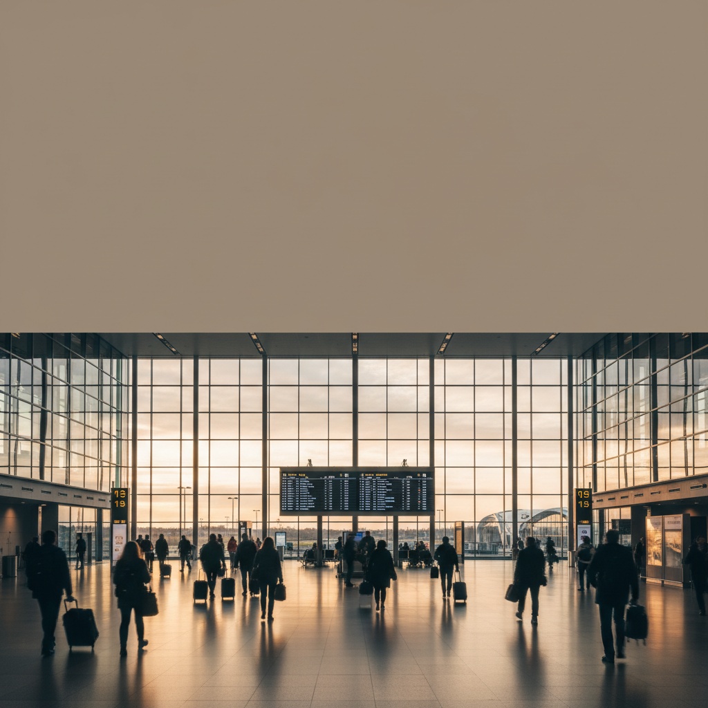 Aeropuerto the airport — interior moderno con paneles de salidas
